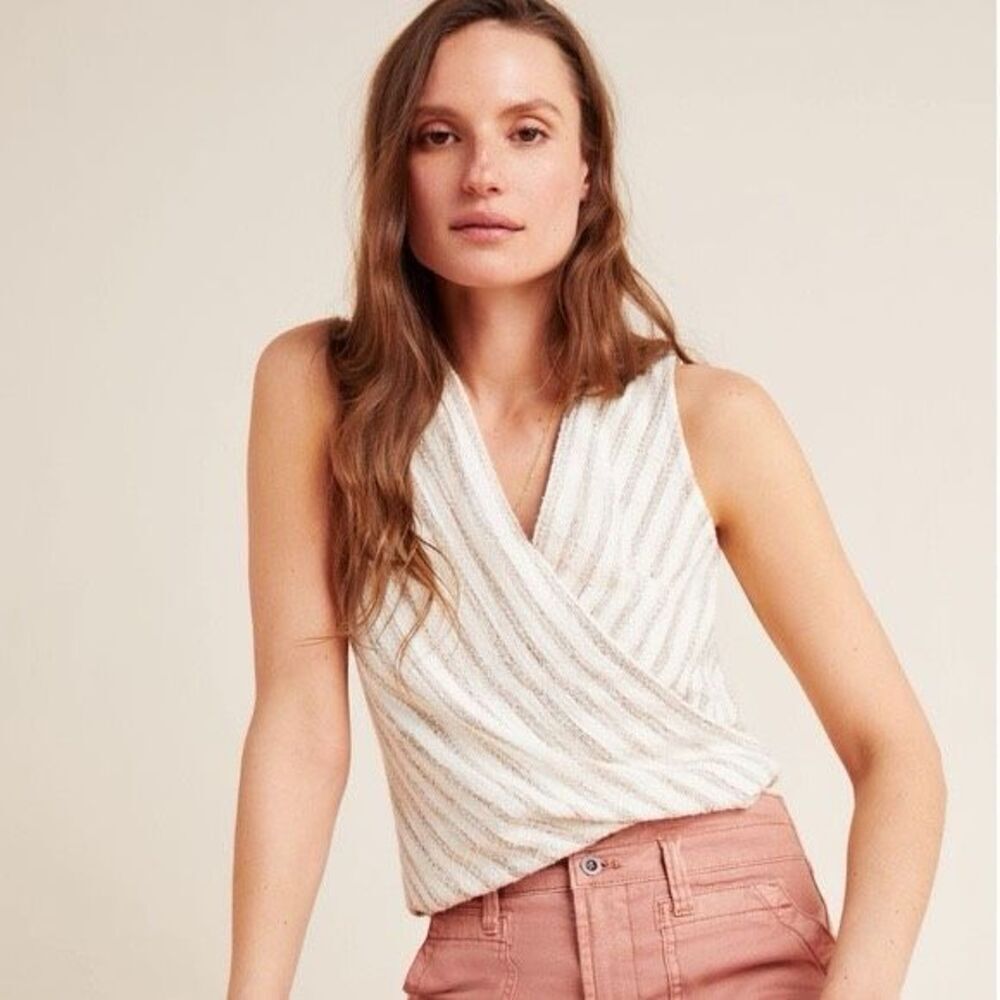 ✨Anthropologie Maeve Surplice Striped Sz Large Top✨